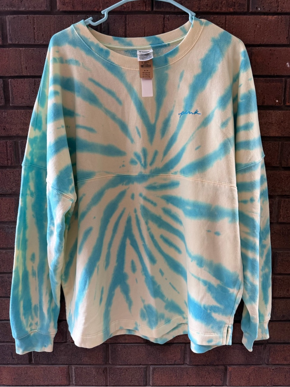 NWT PINK Victoria's Secret Blue & Cream Tie-Dye Crewneck
